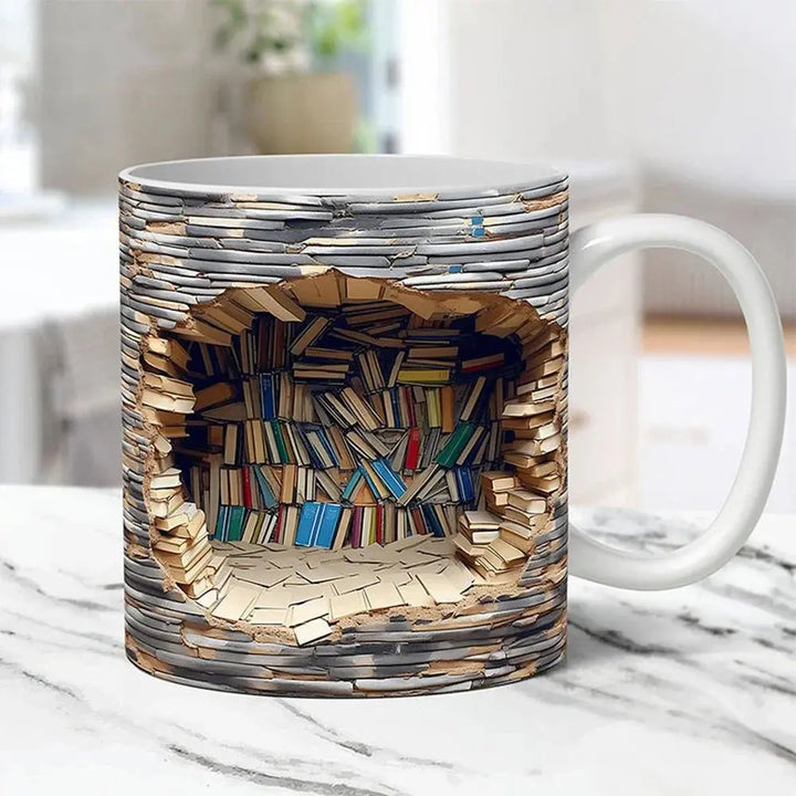 Böckerhylla-mugg – 3D-keramik kaffekopp för bokälskare