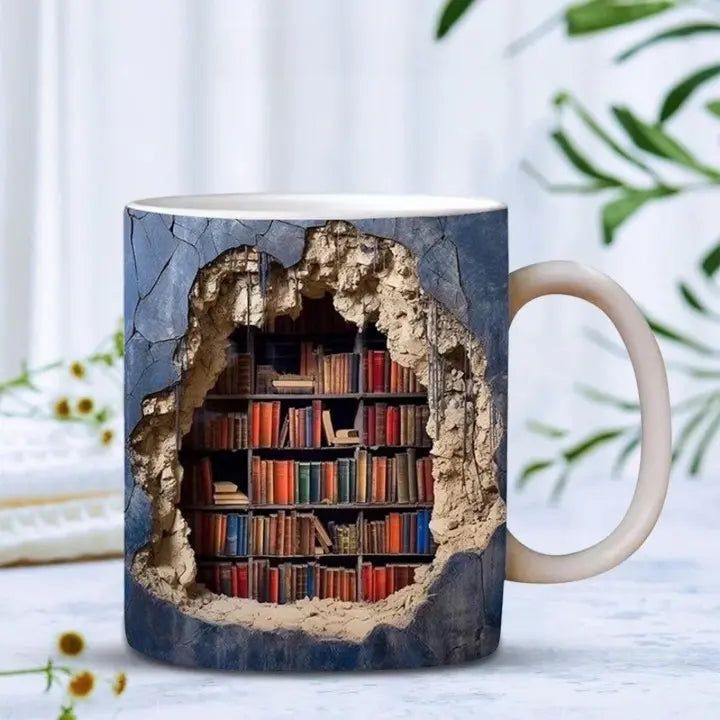 Böckerhylla-mugg – 3D-keramik kaffekopp för bokälskare
