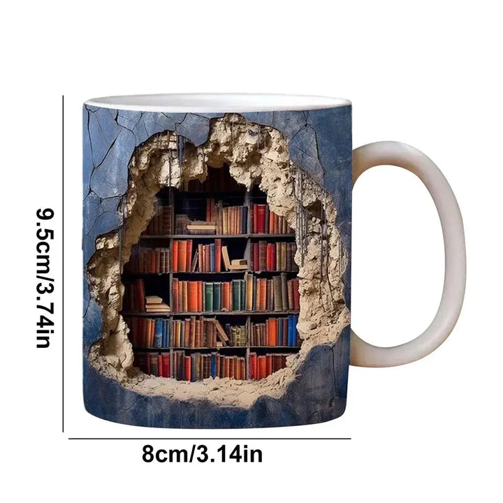 Böckerhylla-mugg – 3D-keramik kaffekopp för bokälskare