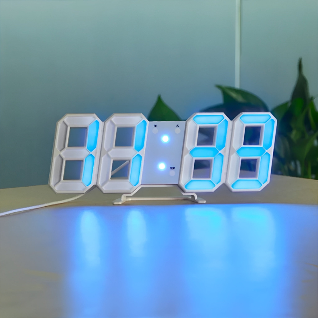 Designer-LED-3D-väggklocka med digital visning och intuitiv användning