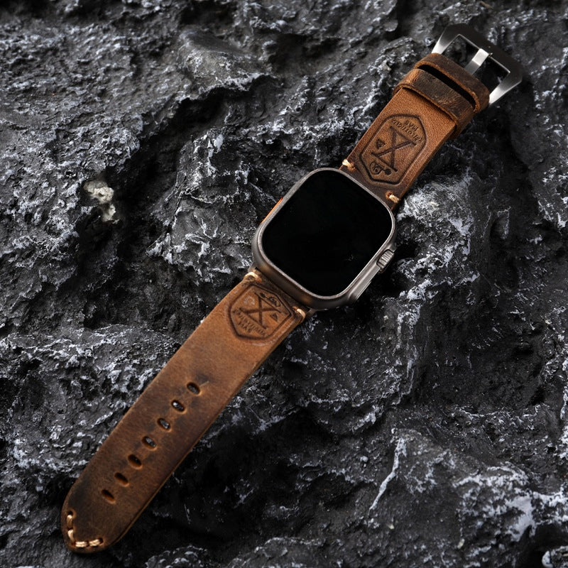 Handgjort Vintage Läder-Apple-Watch-Armband