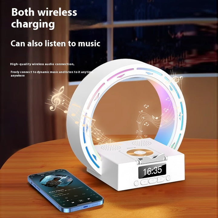4-i-1 Bluetooth-högtalarlampa med laddningsplatta och väckarklocka