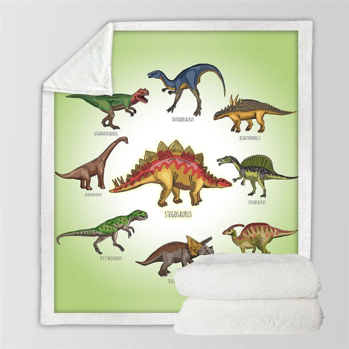 Hemra Fluffig barnfilt med dinosaurietryck och sherpa