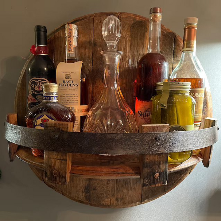 Sandsberg | Whiskeyfat Vägghylla | Rustikalt Massivträdsdesign | Rund