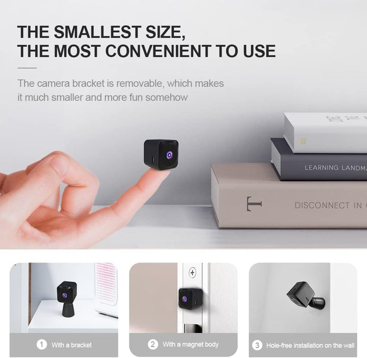 Mini-övervakningskamera 4K, WLAN, dold inomhuskamera med nattsyn