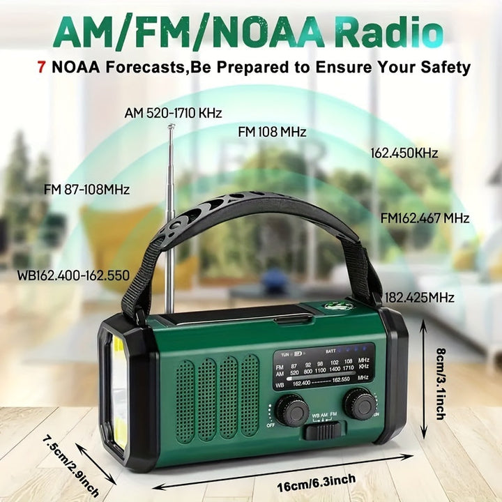 Karnz | StormMate X10 Nödradio med 10.000 mAh Powerbank | Sol, Vevar &amp; USB-C | LED-lampa, SOS-larm &amp; Kompass | AM/FM/NOAA