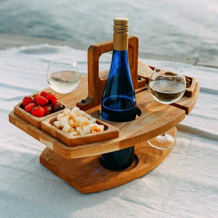 Kompakt picknickbord med flaskhållare i trä