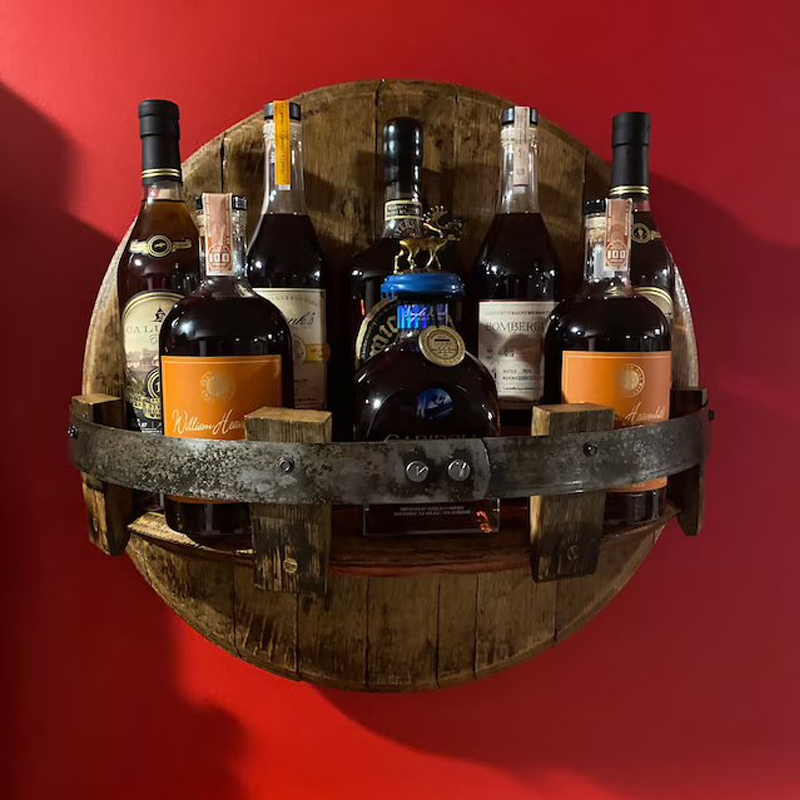 Sandsberg | Whiskeyfat Vägghylla | Rustikalt Massivträdsdesign | Rund