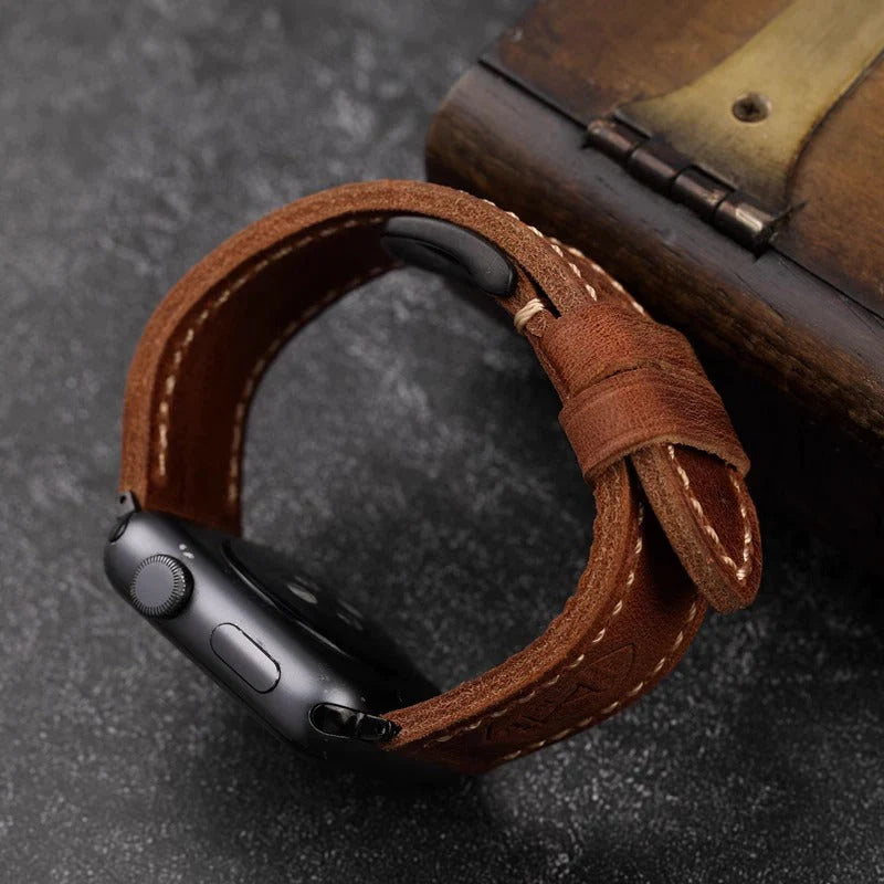Handgjort Vintage Läder-Apple-Watch-Armband
