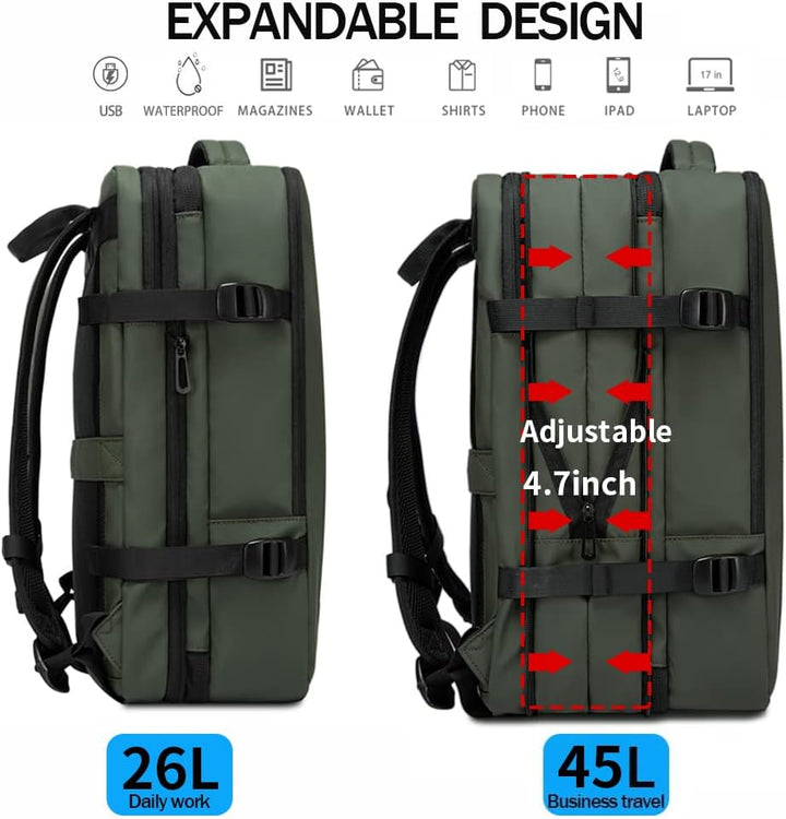 Utbyggbar 26–45L vattentät rese-ryggsäck med laptopfack &amp; duffelbärhandtag | Karnz
