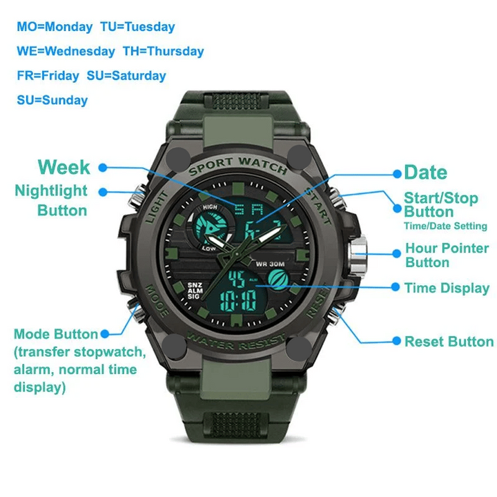 ⌚Sportig Dual-Display Mode Multifunktionell vattentät lysande herrarmbandsur