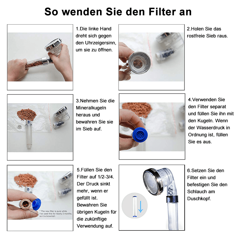Premium Duschhuvud Handdusch med Ionenfilter vattensparande med justerbart vattentryck