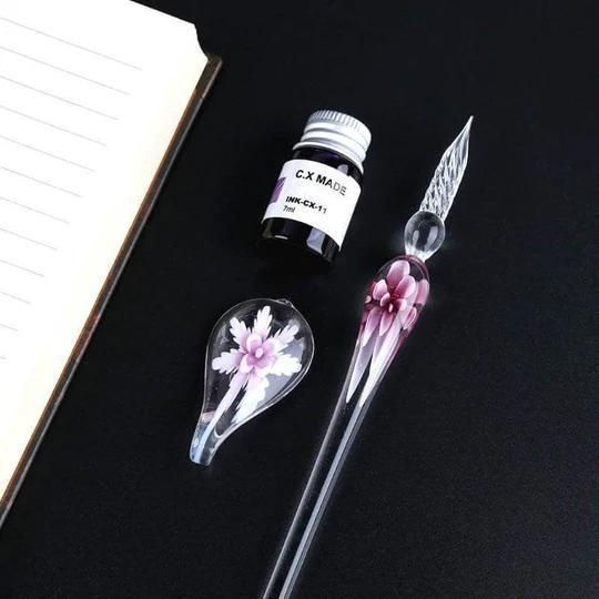 Glas Kalligrafi Set med Bläck och Pennställ