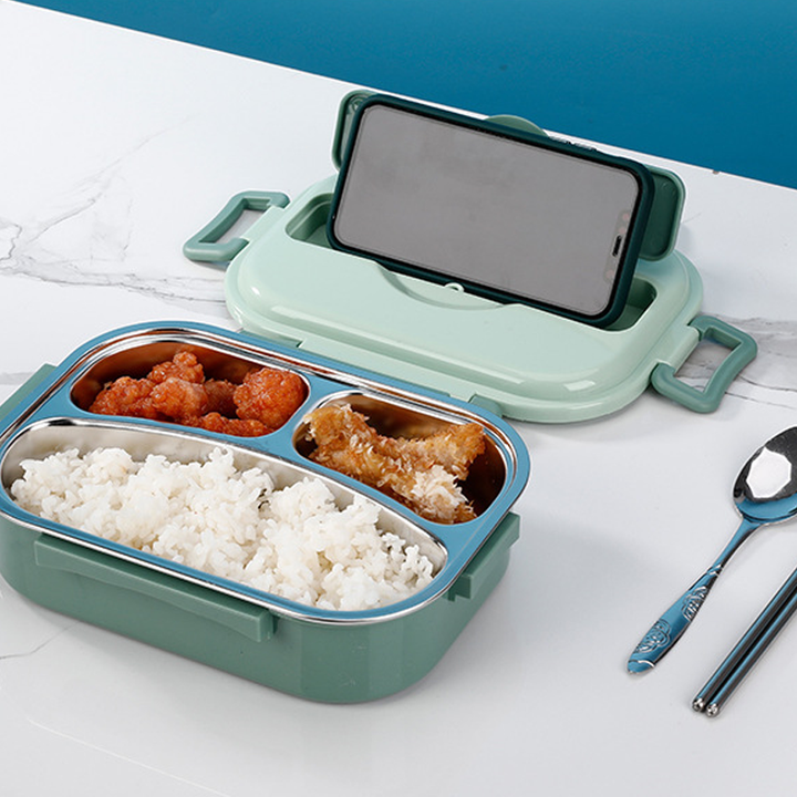 Thermo-lunchlåda i rostfritt stål – inuti i rostfritt stål – 3 eller 4 fack med soppskål – väggklocka