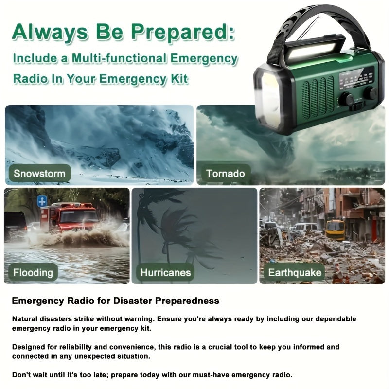 Karnz | StormMate X10 Nödradio med 10.000 mAh Powerbank | Sol, Vevar &amp; USB-C | LED-lampa, SOS-larm &amp; Kompass | AM/FM/NOAA