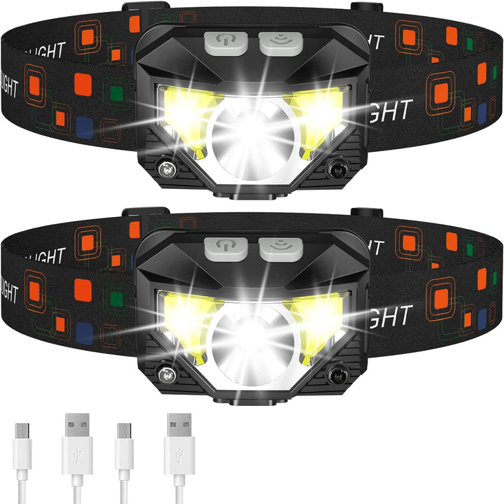 BowLift | LED-Huvudlampa | Återuppladdningsbar, Vattentät, Rörelsesensor | 2-pack