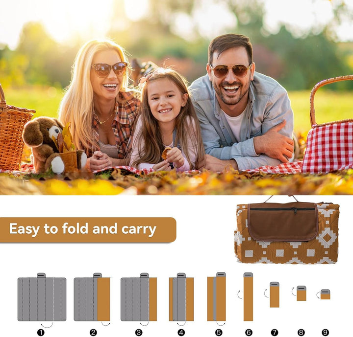 Extra stor, vattentät picknickfilt 200 × 200 cm med 3 lager – MeadowRest