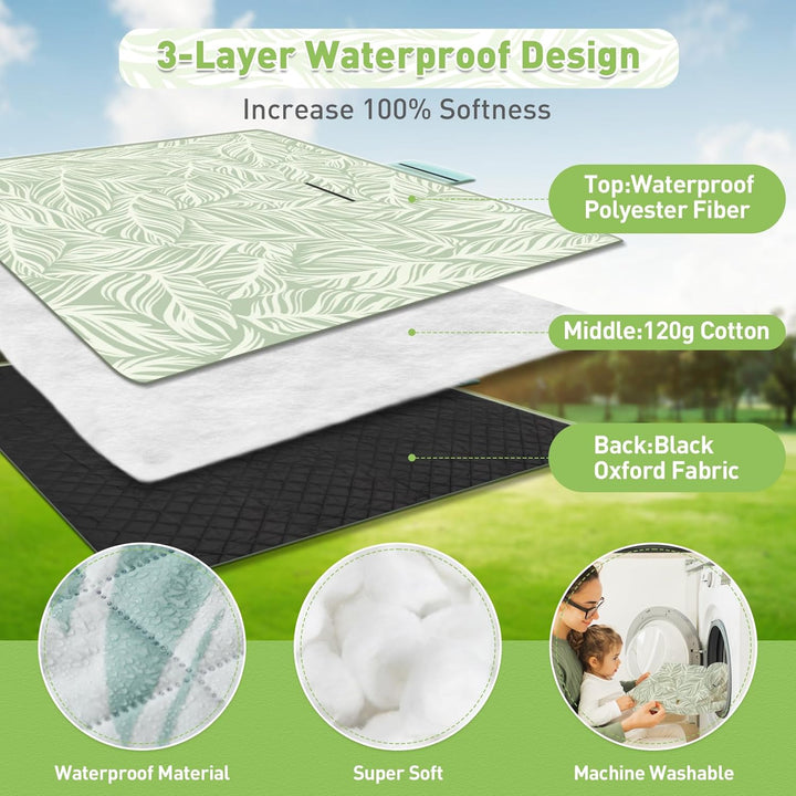Extra stor, vattentät picknickfilt 200 × 200 cm med 3 lager – MeadowRest