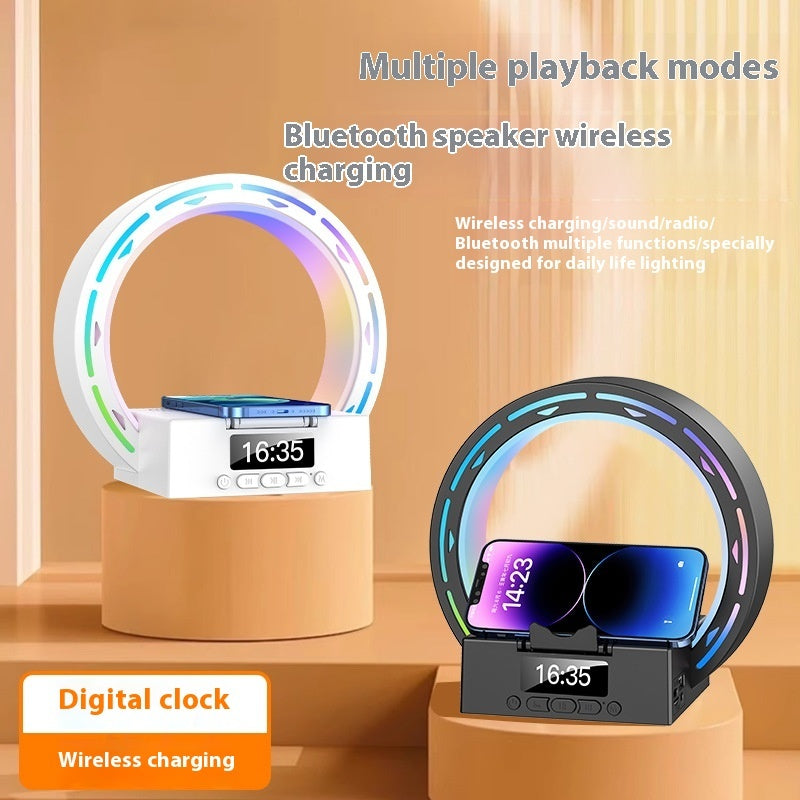 4-i-1 Bluetooth-högtalarlampa med laddningsplatta och väckarklocka