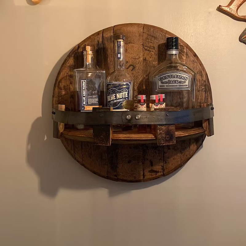 Sandsberg | Whiskeyfat Vägghylla | Rustikalt Massivträdsdesign | Rund