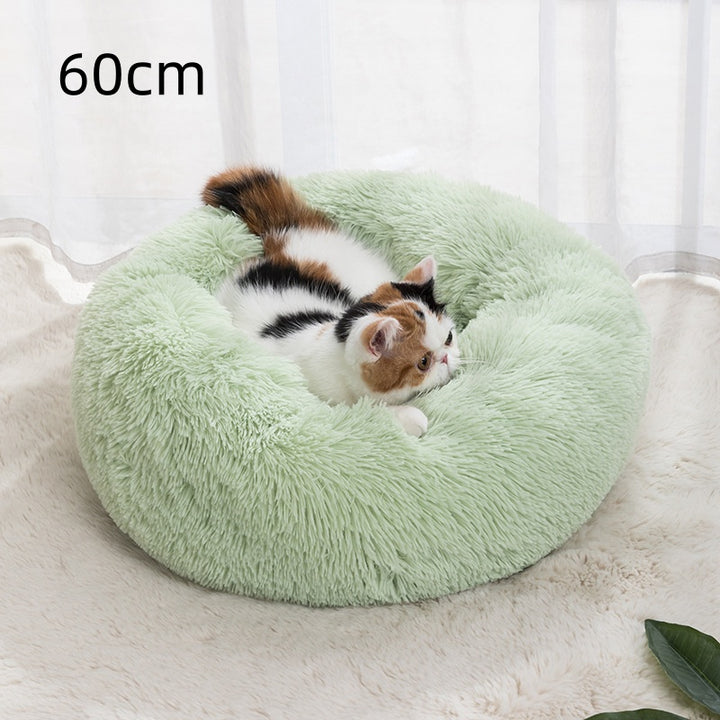 Rund kattbädd i varmt tyg, 30–100 cm, i fem färger