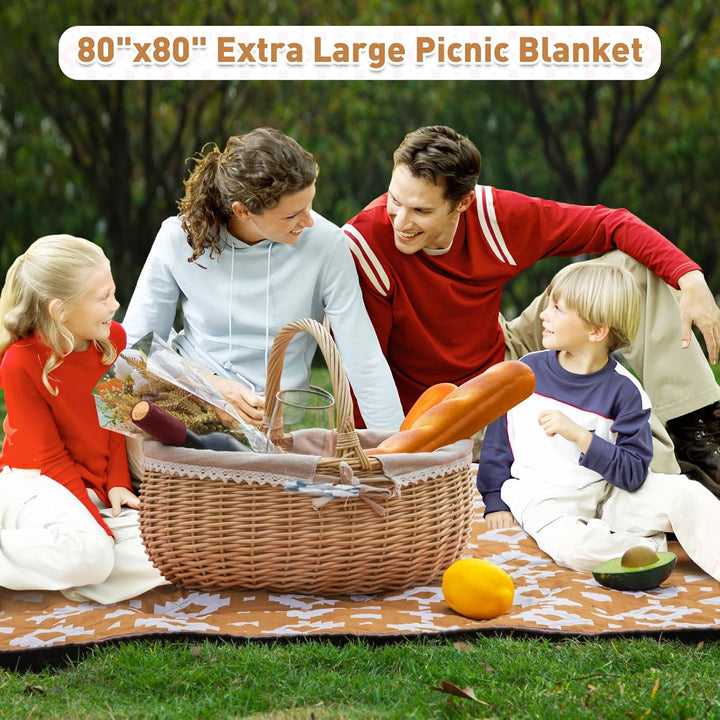 Extra stor, vattentät picknickfilt 200 × 200 cm med 3 lager – MeadowRest