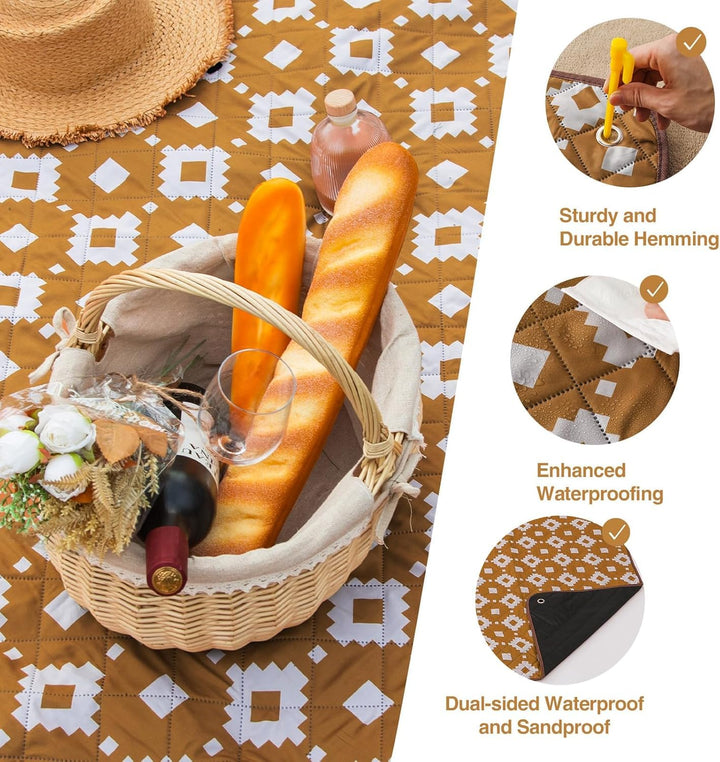 Extra stor, vattentät picknickfilt 200 × 200 cm med 3 lager – MeadowRest