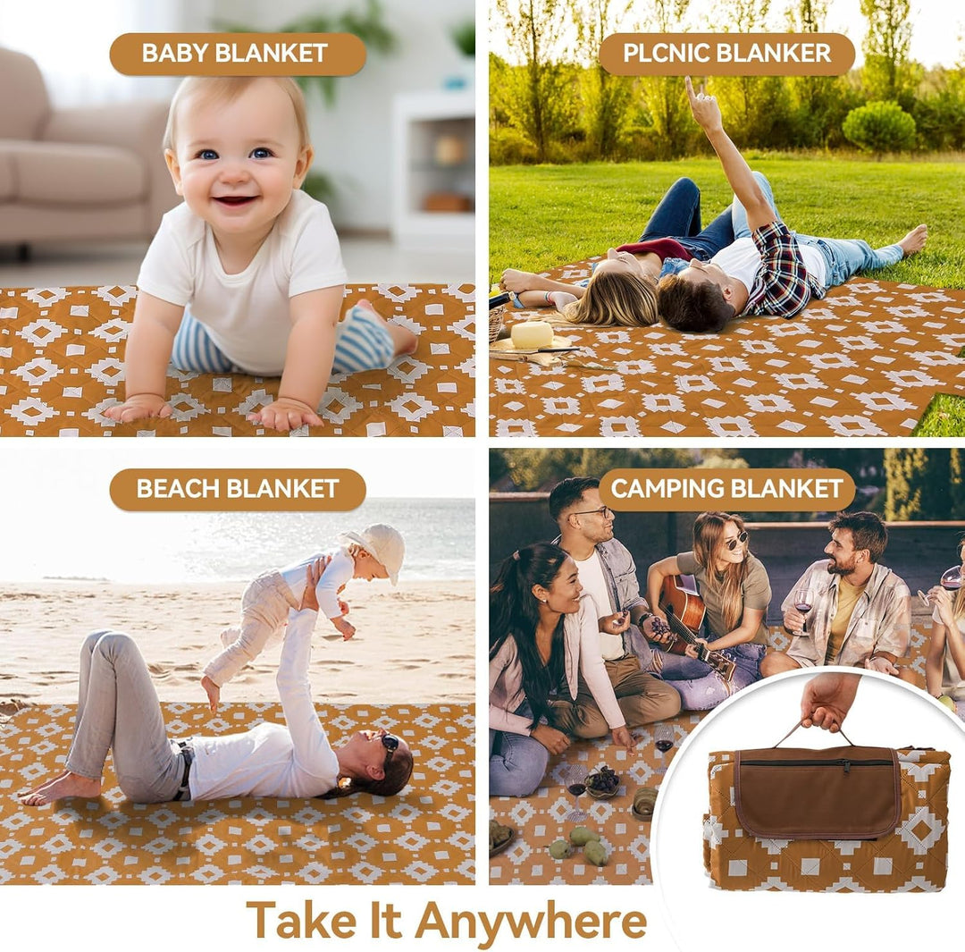 Extra stor, vattentät picknickfilt 200 × 200 cm med 3 lager – MeadowRest