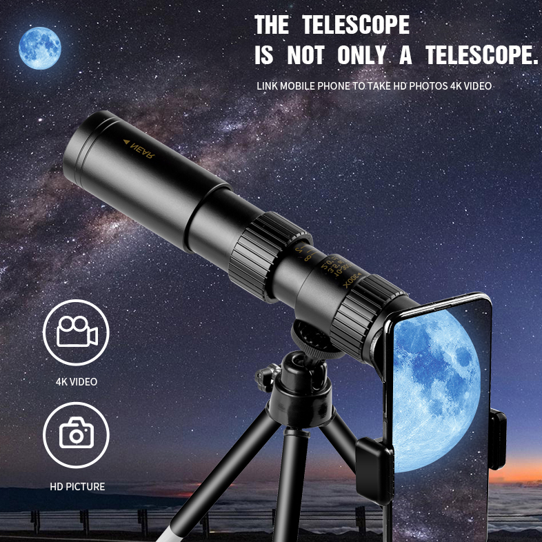 Högpresterande monokulärt teleskop | 10–300 gångers zoom | Nattseende | Vattentålig | Kompatibel med smartphone-adapter
