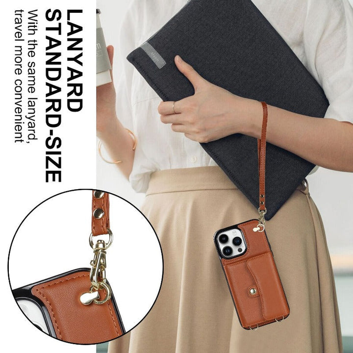 Läder axelväska med bärväska och lanyard för iPhone