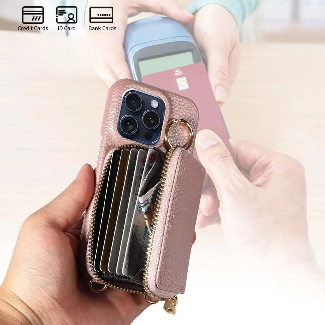 Högkvalitativ multifunktionell iPhone-fodral i läder med anti-avmagnetiseringsskydd