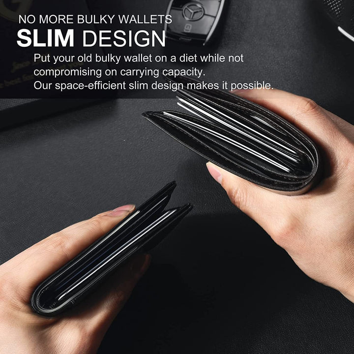 Slim RFID-plånbok för herrar | Kortfodral i läder | Svart