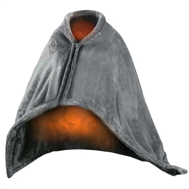 Hemra USB-värmefilt med dragkedja att bära som poncho – 150 x 80 cm