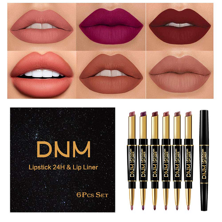 Karnz | 2-i-1 Dubbel Läppstift &amp; Konturstift | Matt Textur &amp; Långvarig Finish | Högt Pigmenterad &amp; Vattenfast | 12 Färgvarianter för Precision-Makeup