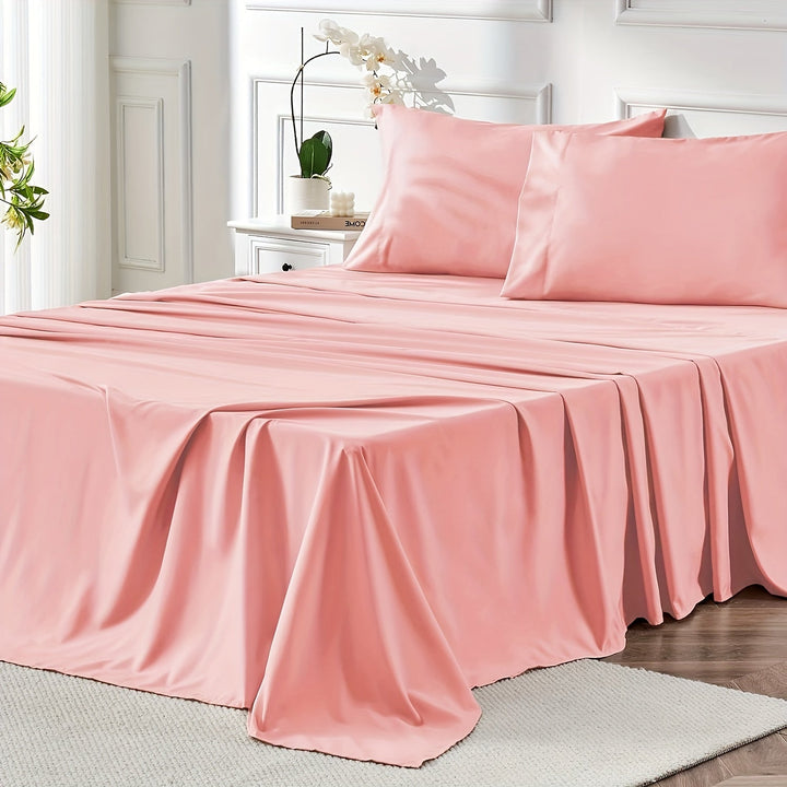 4-delat mjukt svalt sänglakan för queen-size: 14" djupa fickor, lyxig hotellkvalitet, krymp- och blekningsbeständig, lättskött sänglakan-set | Karnz