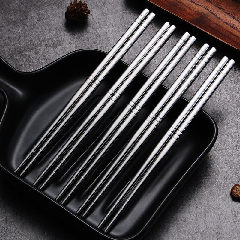 Deluxe Rostfritt Stål ätpinneset – 5 par för elegant matupplevelse