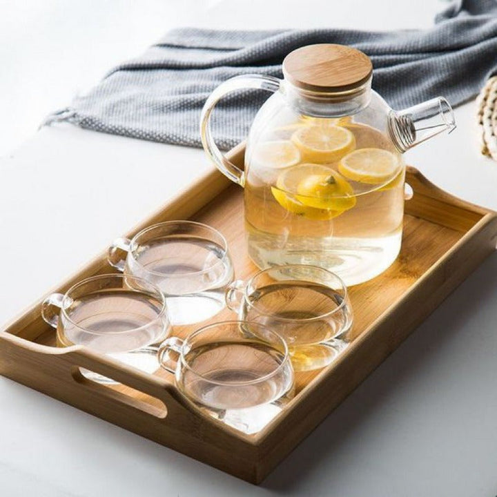 Skandinavisk Glas-Teakanna-Set