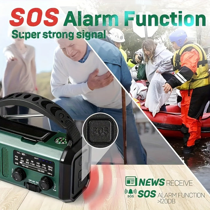 Karnz | StormMate X10 Nödradio med 10.000 mAh Powerbank | Sol, Vevar &amp; USB-C | LED-lampa, SOS-larm &amp; Kompass | AM/FM/NOAA