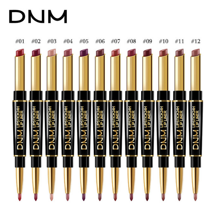 Karnz | 2-i-1 Dubbel Läppstift &amp; Konturstift | Matt Textur &amp; Långvarig Finish | Högt Pigmenterad &amp; Vattenfast | 12 Färgvarianter för Precision-Makeup
