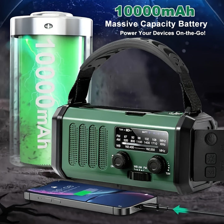 Karnz | StormMate X10 Nödradio med 10.000 mAh Powerbank | Sol, Vevar &amp; USB-C | LED-lampa, SOS-larm &amp; Kompass | AM/FM/NOAA