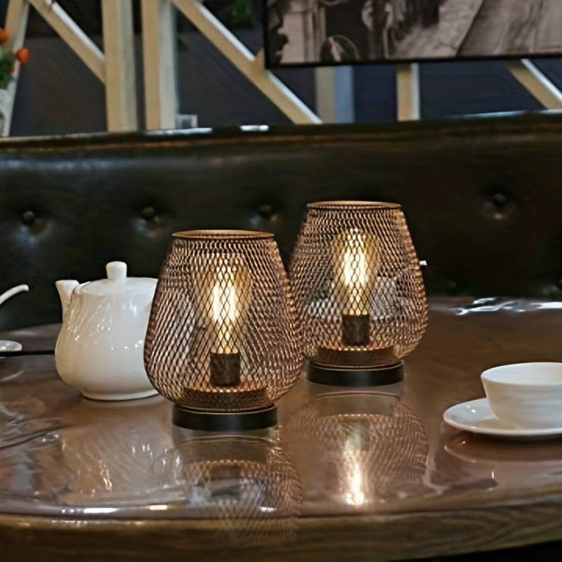 Sandsberg | Atmosfäriska Bordslampor | Varmt Ljus i Metallgaller-Design | 2-pack