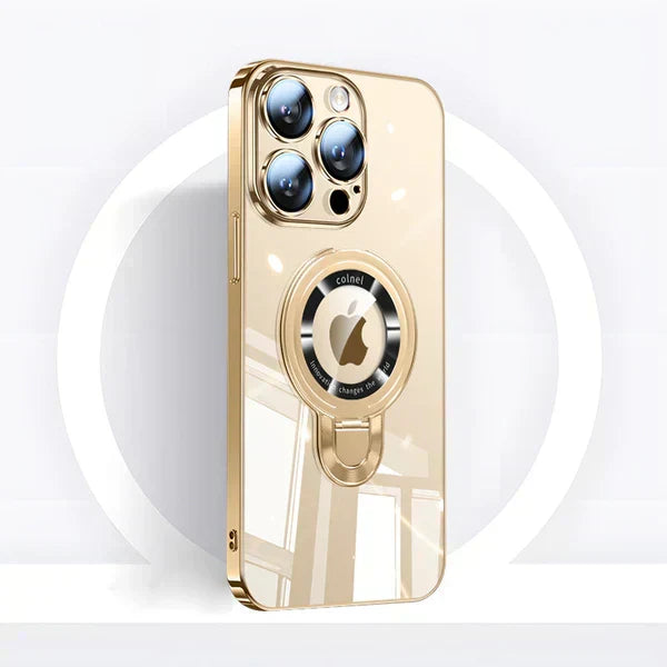 Karnz | iPhone MagSafe Serie | Transparent elektropläterad roterande ställhandyfodral