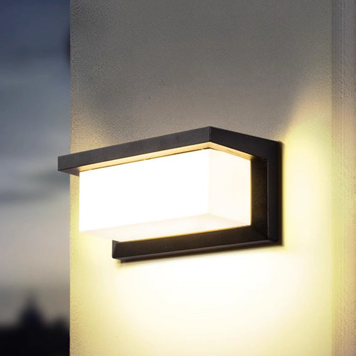 Rektangulär, vattentät LED-vägglampa i aluminium för terrassen