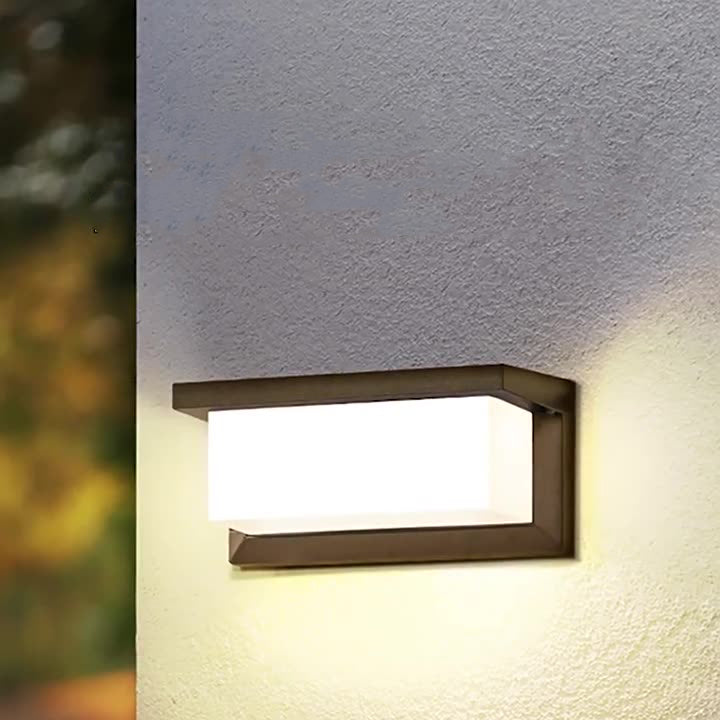 Rektangulär, vattentät LED-vägglampa i aluminium för terrassen
