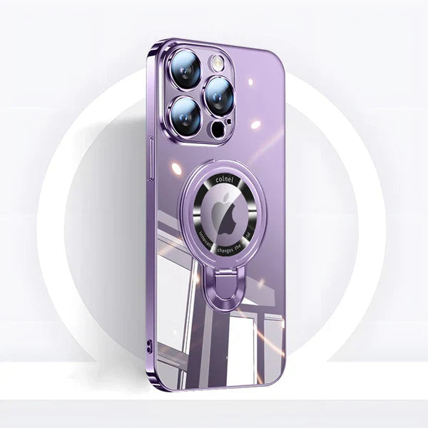 Karnz | iPhone MagSafe Serie | Transparent elektropläterad roterande ställhandyfodral