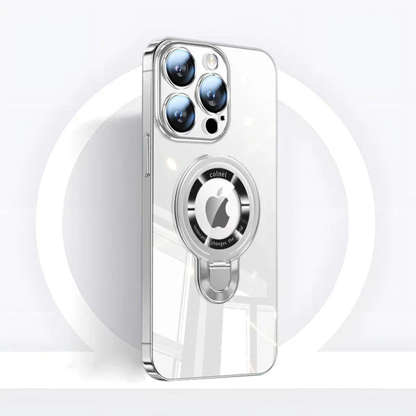 Karnz | iPhone MagSafe Serie | Transparent elektropläterad roterande ställhandyfodral
