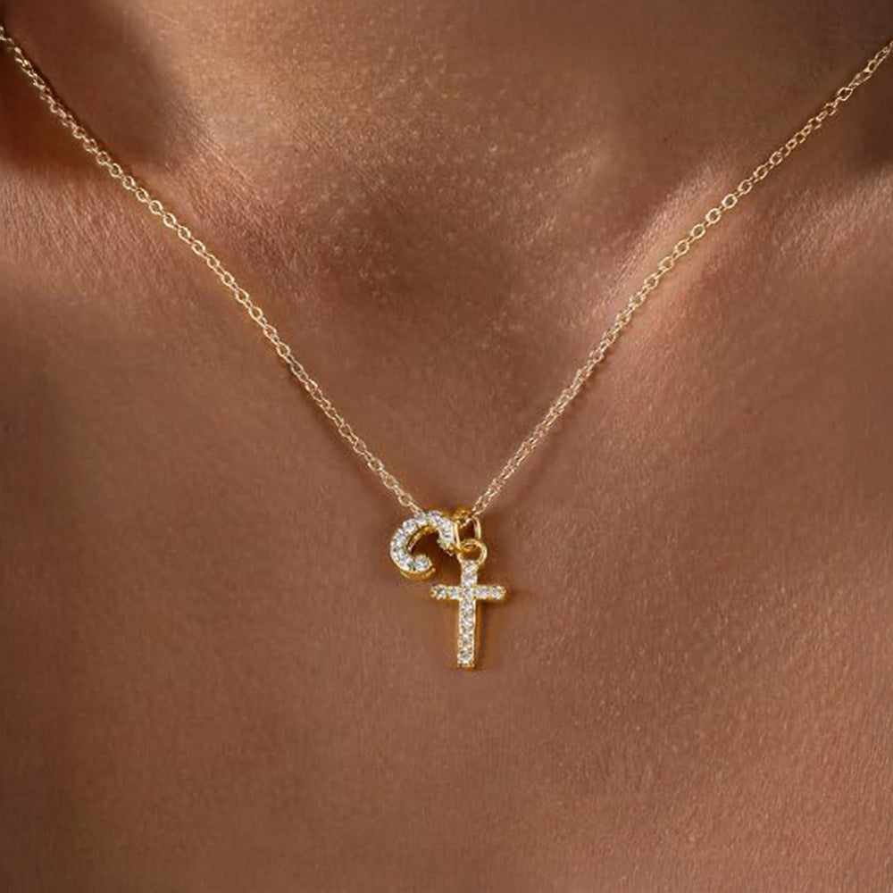 Karnz | Delikat Diamant Initial &amp; Kors Halsband