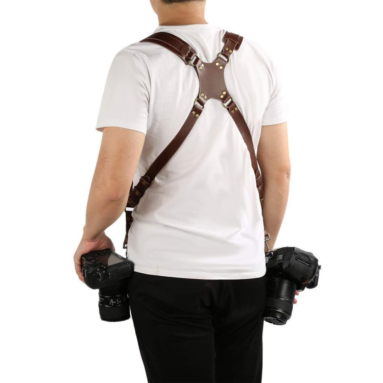 Snabbspänne Anti-Rutsch Dubbel Axel Läder Kamera Rem med Metallkrok för SLR / DSLR Kameror (Brun)