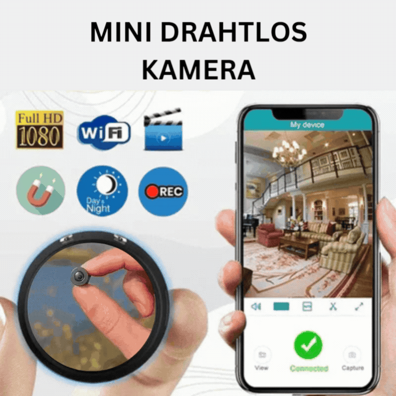 Sandsberg | Mini WLAN-Övervakningskamera 1080P HD | Diskret säkerhet för ditt hem