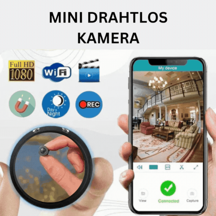 Sandsberg | Mini WLAN-Övervakningskamera 1080P HD | Diskret säkerhet för ditt hem